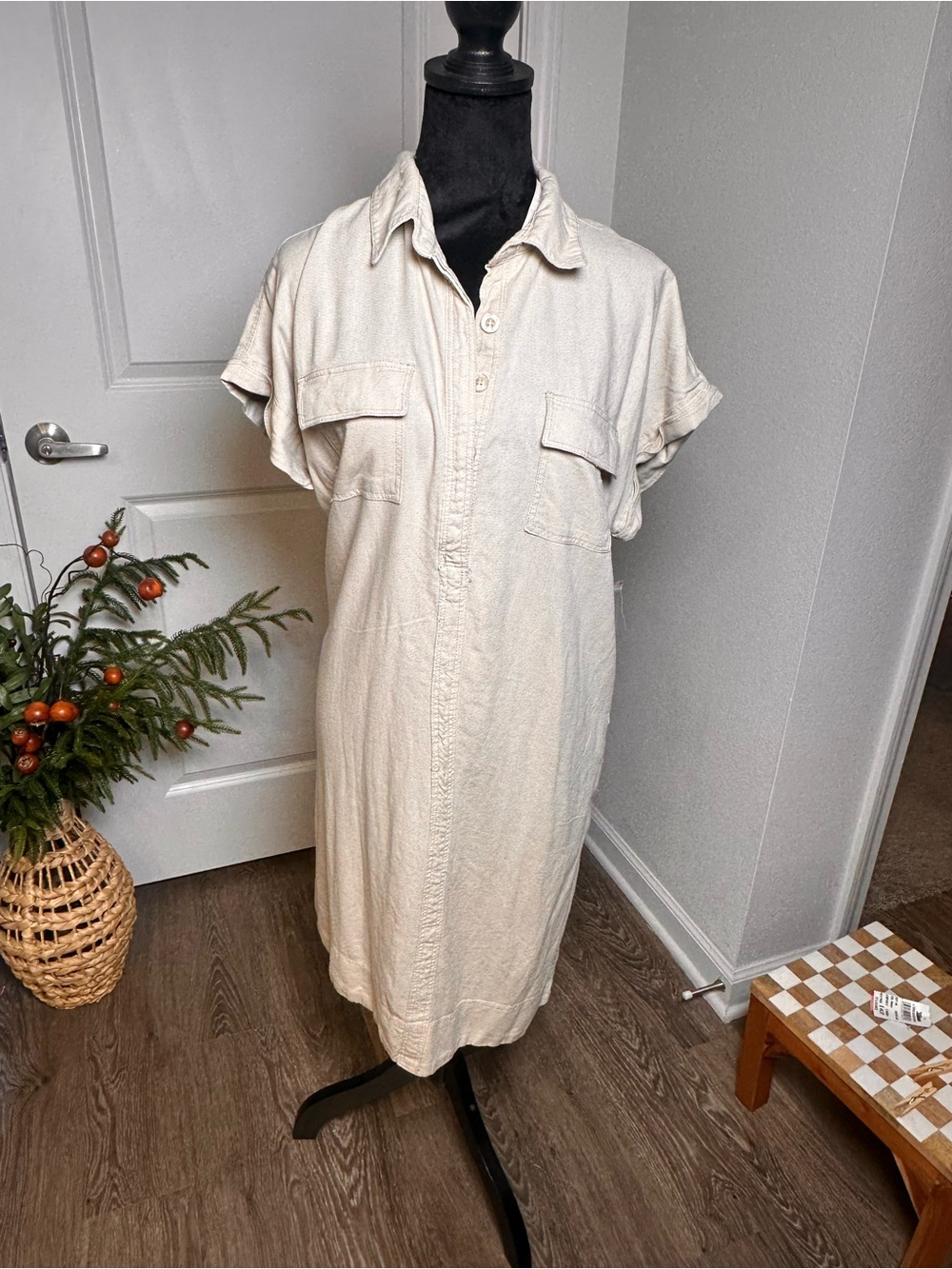 Studio Ivory Midi Shirt Dress with Chest Pockets / BNWT